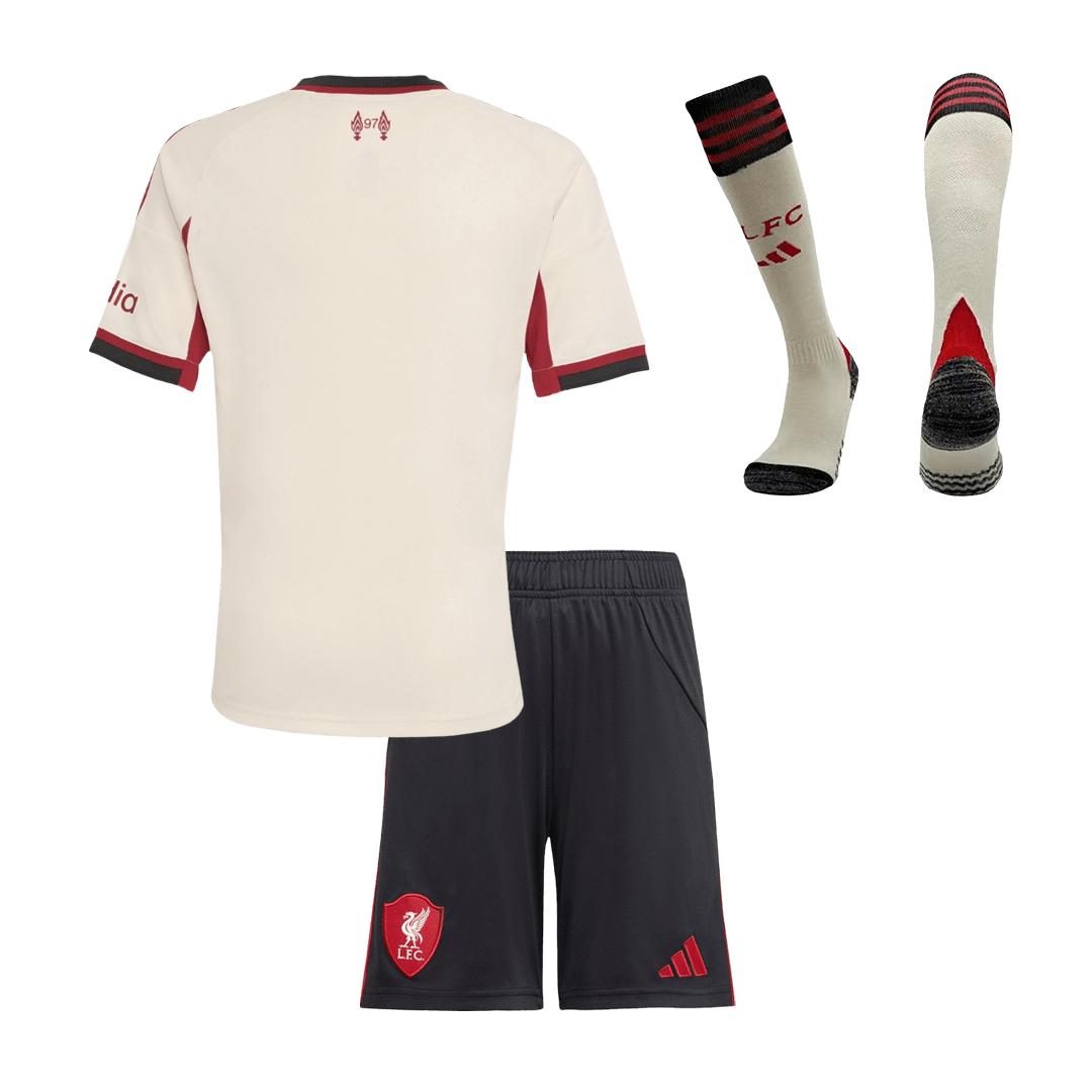 Liverpool 2025/26 Vieras Lasten täydellinen peliasu