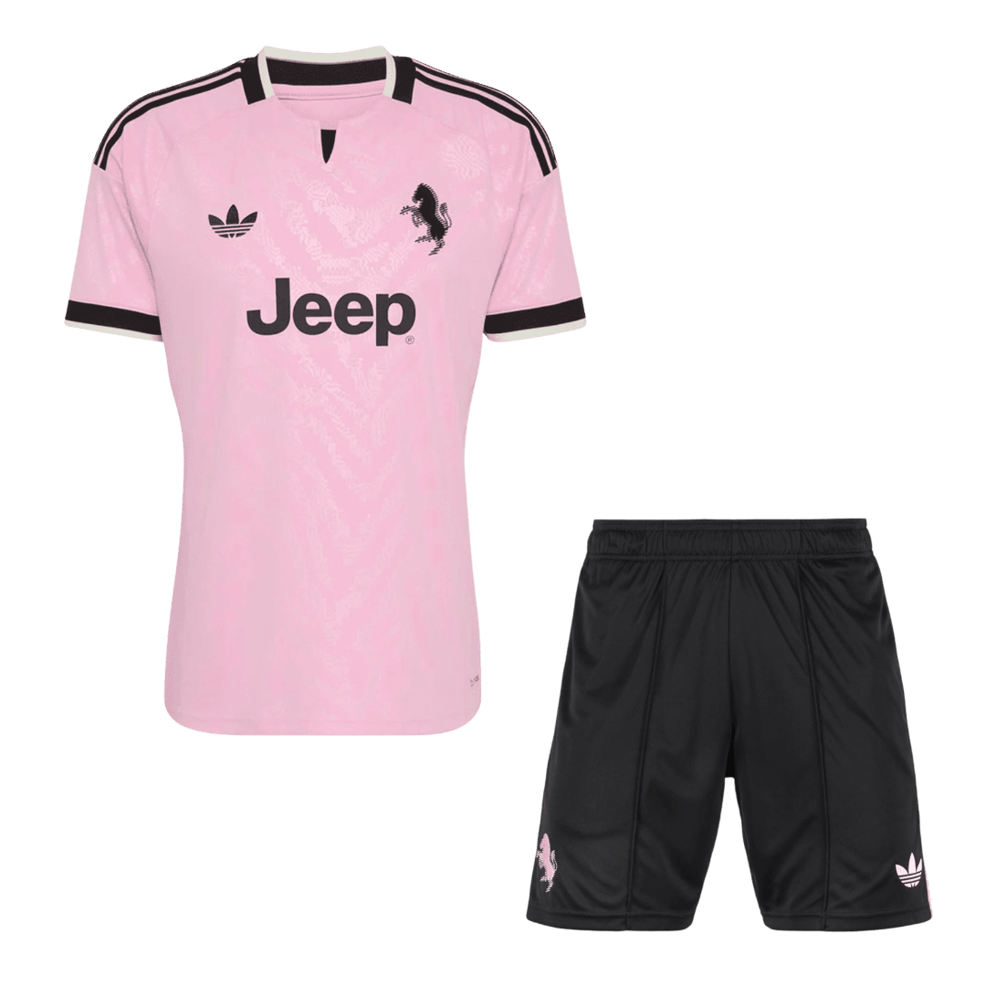 Juventus vierasjalkapallosetti 2026/27 – pelipaita ja shortsit edestä