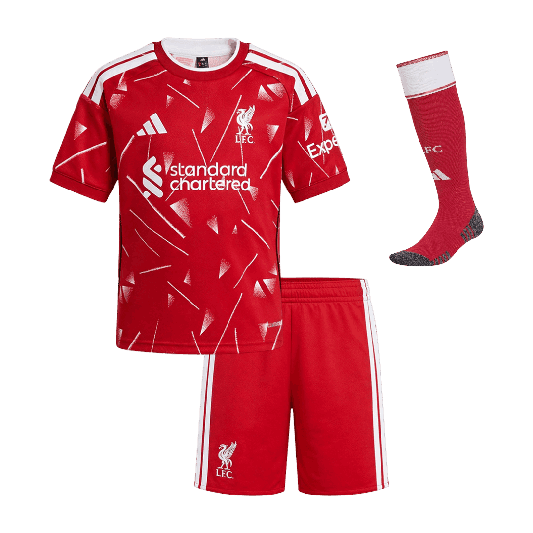 Liverpool lasten kotipeliasu 2026/27 – pelipaita, shortsit ja sukat edestä